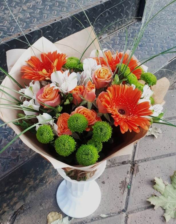 Букет цветов из: Герберы, Хризантемы, Альстромерии и Розы в Шабурново