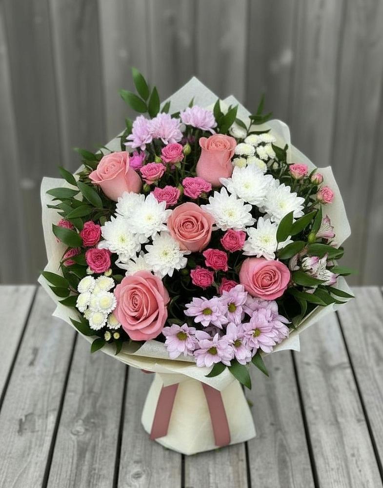 Букет цветов из: Альстромерии, Гвоздики, Розы и Хризантемы в Шабурново