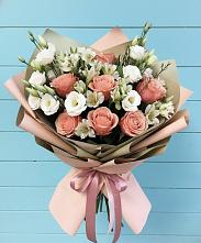 Букет цветов из:  Розы, Альстромерии и Лизиантусы в Шабурново