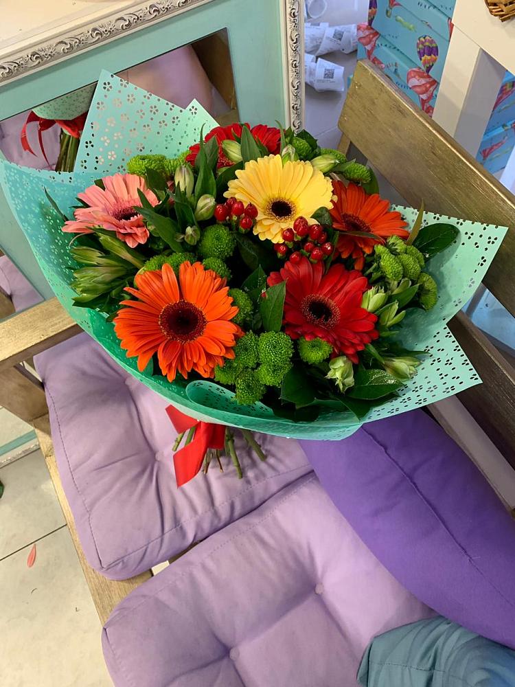 Букет цветов из: Герберы, Хризантемы и Альстромерии в Шабурново