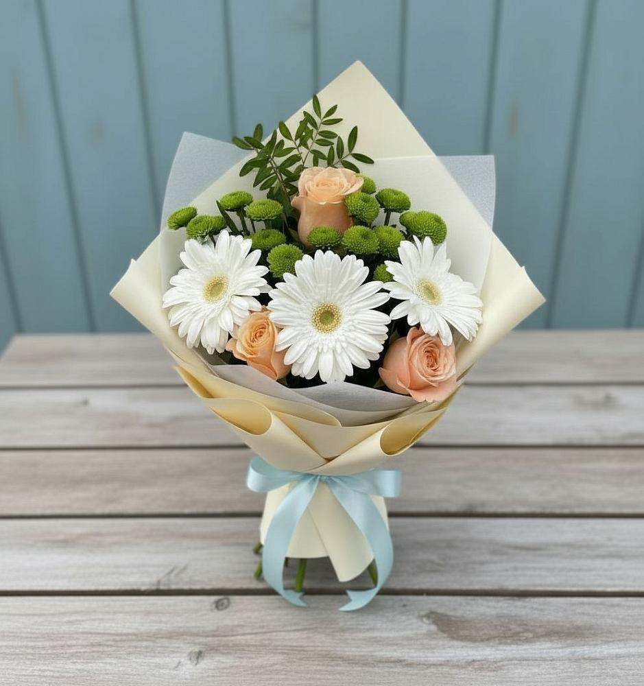 Букет цветов из: Герберы, Розы и Хризантемы в Шабурново