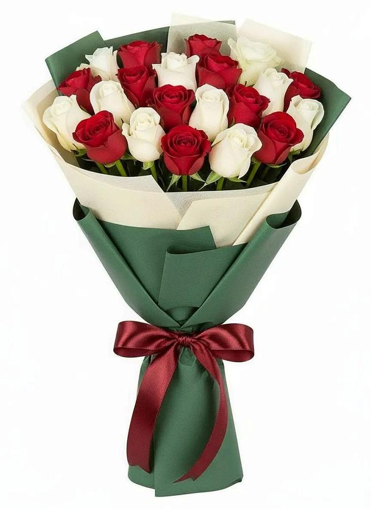 Букет Микс из красных и белых роз в Шабурново