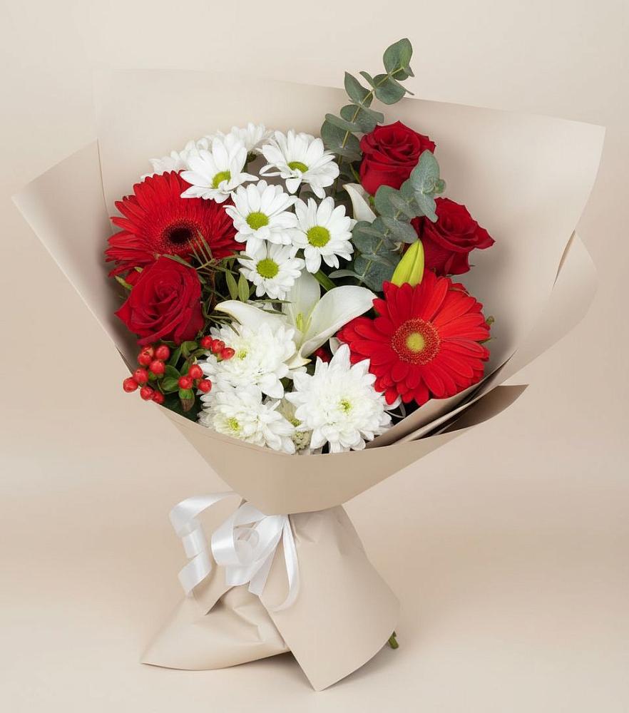 Букет цветов из: Розы, Хризантемы, Герберы и Лилии в Шабурново