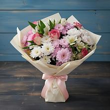 Букет цветов из:  Хризантемы, Альстромерии и Розы в Шабурново