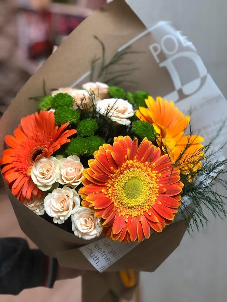 Букет цветов из: Герберы, Хризантемы и Розы в Шабурново